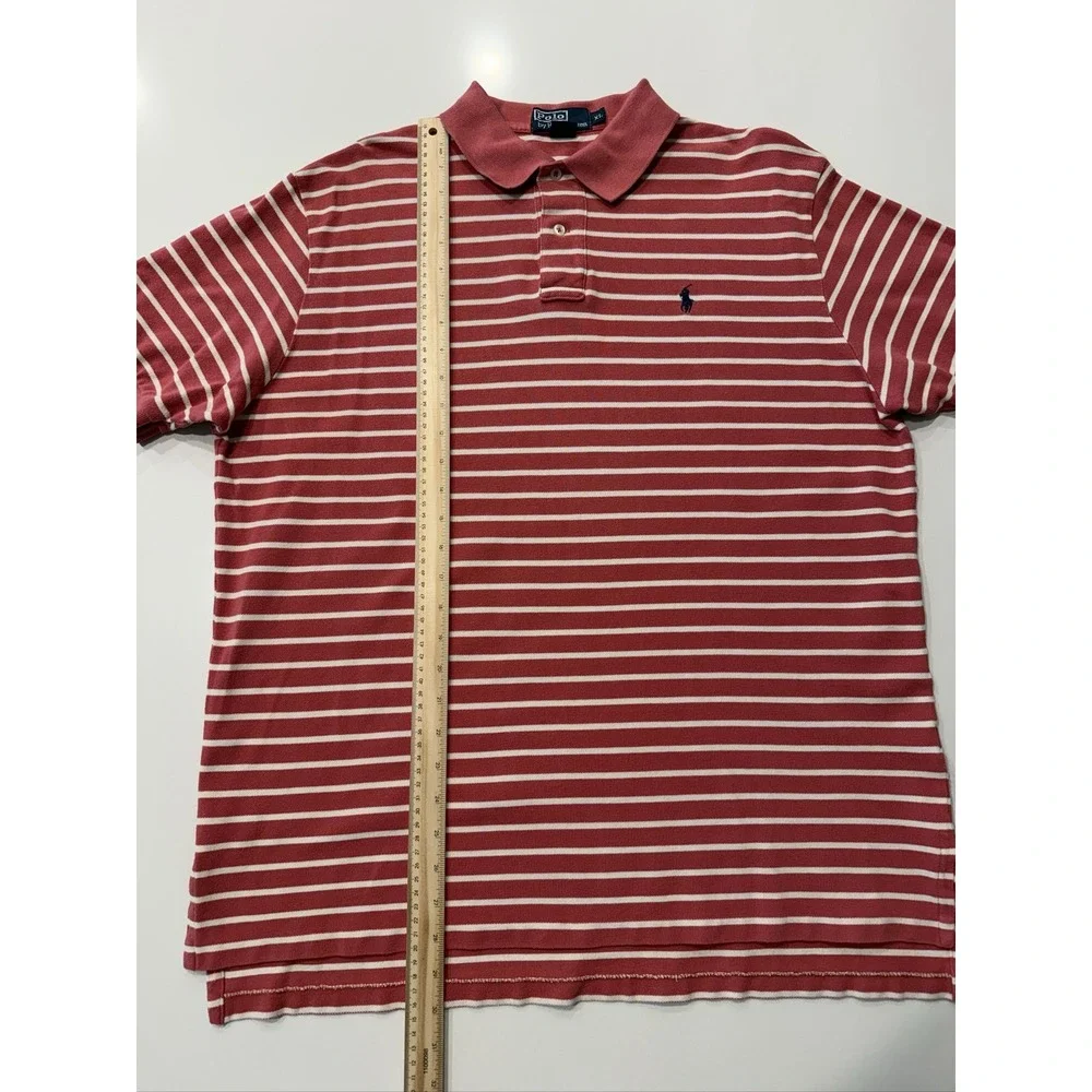 Polo Ralph Lauren Mens XL Red White Striped Cotton Golf Polo Shirt RN 41381